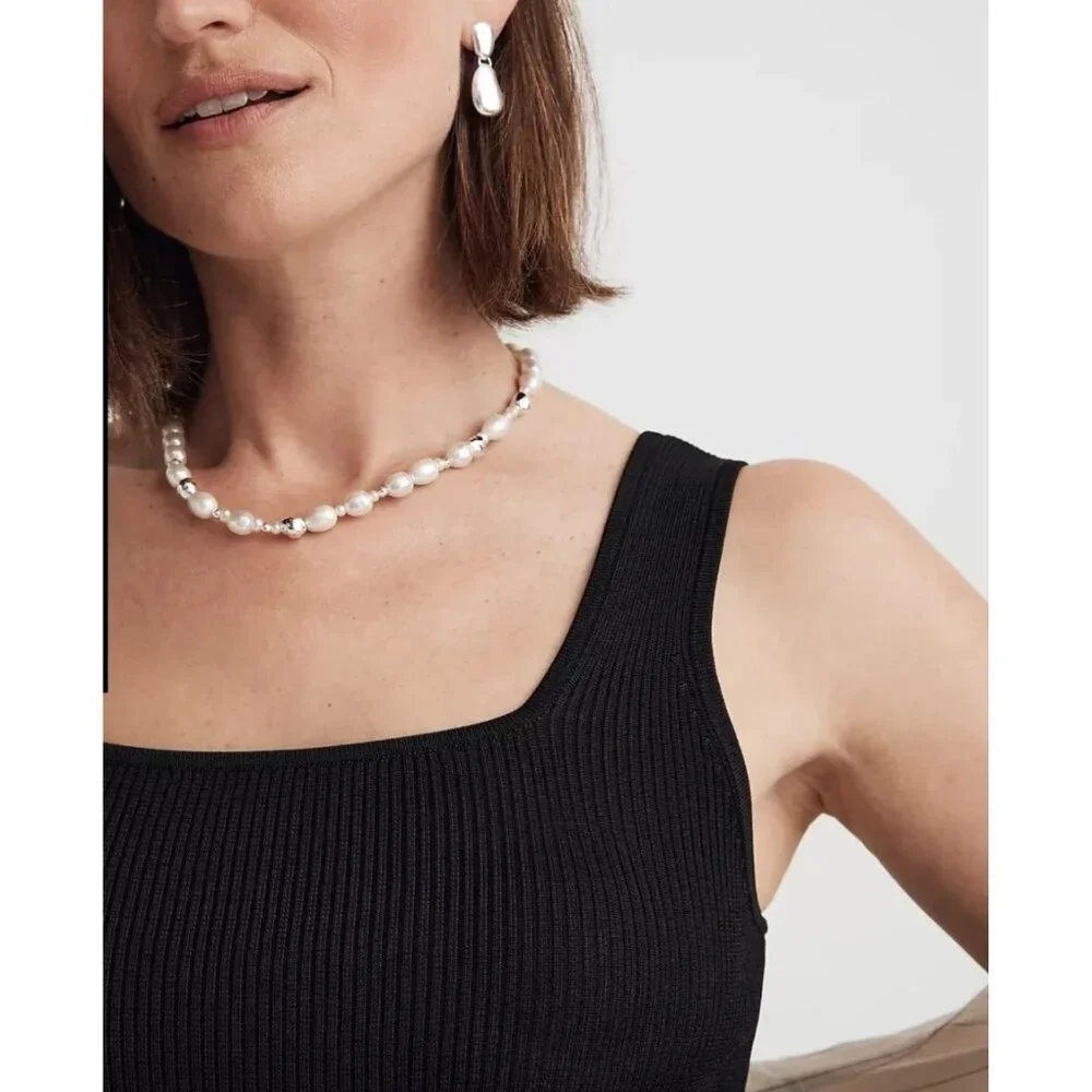 Madewell Square Neck Ribbed Tank Top Black XL Viscose Knit NWT Minimalist - Picture 6 of 10